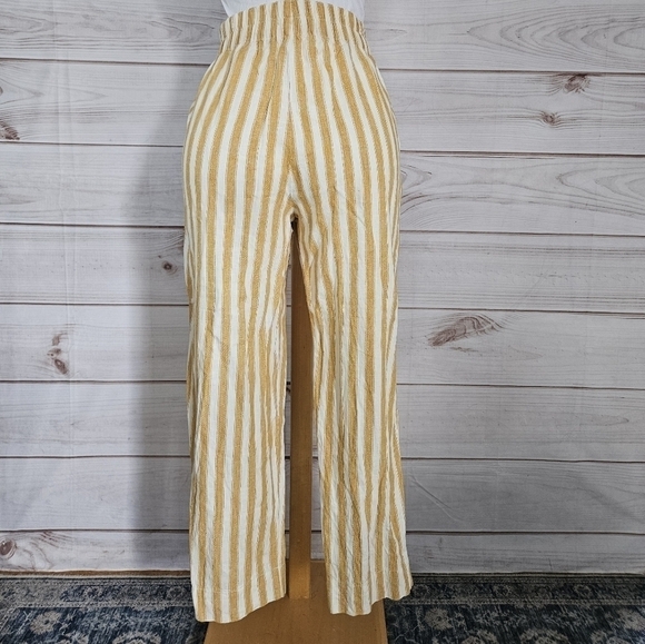 Madewell Tapered Huston Pull On Linen Crop Pants in Golden Plume Stripe Sz Small - Picture 7 of 14
